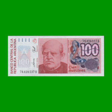 BILLETE DE AUSTRALES, 100 AUSTRALES, BOT 2844, AÑO 1989, ESTADO EXCELENTE.-