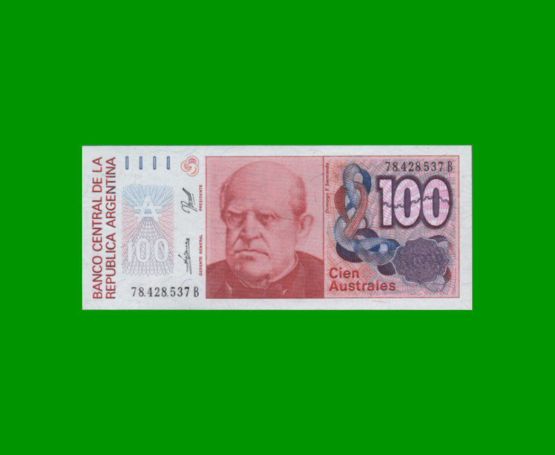 BILLETE DE AUSTRALES, 100 AUSTRALES, BOT 2844, AÑO 1989, ESTADO EXCELENTE.-