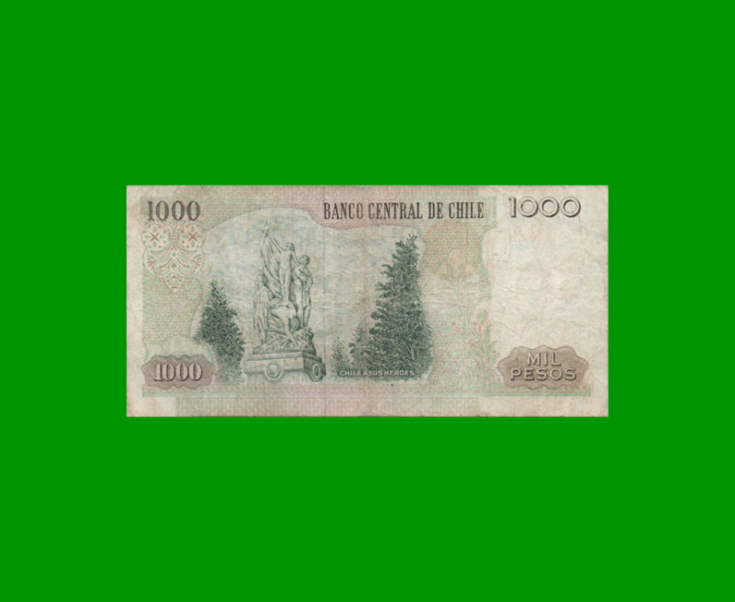 BILLETE DE CHILE $ 1.000,00, PICK 154c, AÑO 1990, ESTADO BUENO.- - Imagen 2