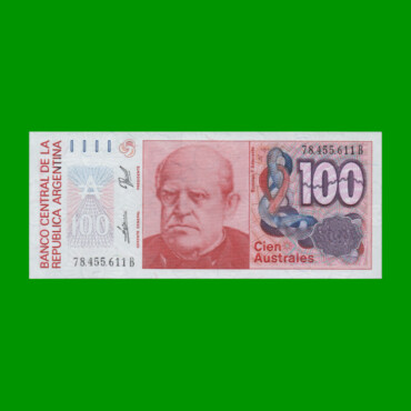 BILLETE DE AUSTRALES, 100 AUSTRALES, BOT 2844, AÑO 1989, ESTADO EXCELENTE+.-
