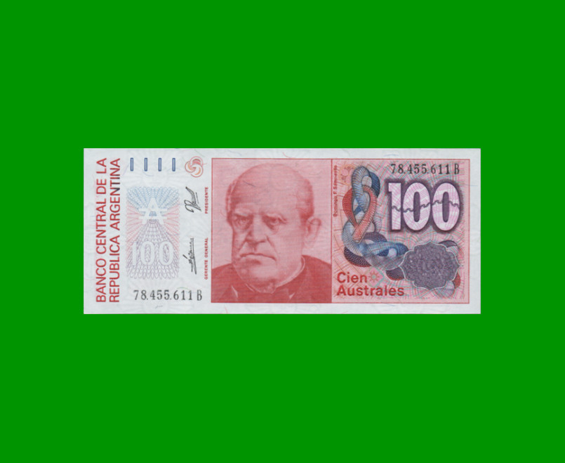 BILLETE DE AUSTRALES, 100 AUSTRALES, BOT 2844, AÑO 1989, ESTADO EXCELENTE+.-