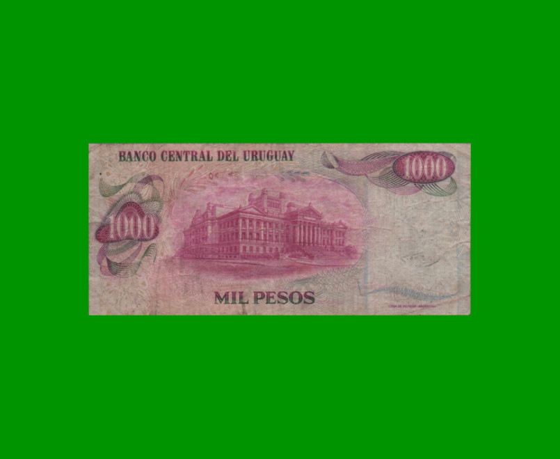 BILLETE DE URUGUAY $1.000 PESOS RESELLADO A 1 N$, PICK 56, AÑO 1975, ESTADO BUENO+.- - Imagen 2