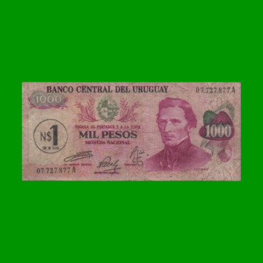 BILLETE DE URUGUAY $1.000 PESOS RESELLADO A 1 N$, PICK 56, AÑO 1975, ESTADO BUENO+.-