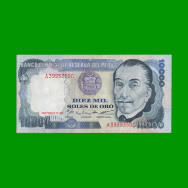 BILLETE DE PERU 10.000 SOLES, PICK 120, AÑO 1979, ESTADO MUY BUENO+.-