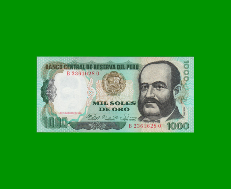 BILLETE DE PERU 1.000 SOLES, PICK 122, AÑO 1981, ESTADO SIN CIRCULAR.-