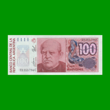 BILLETE DE AUSTRALES, 100 AUSTRALES, BOT 2845, AÑO 1989, ESTADO SIN CIRCULAR.-