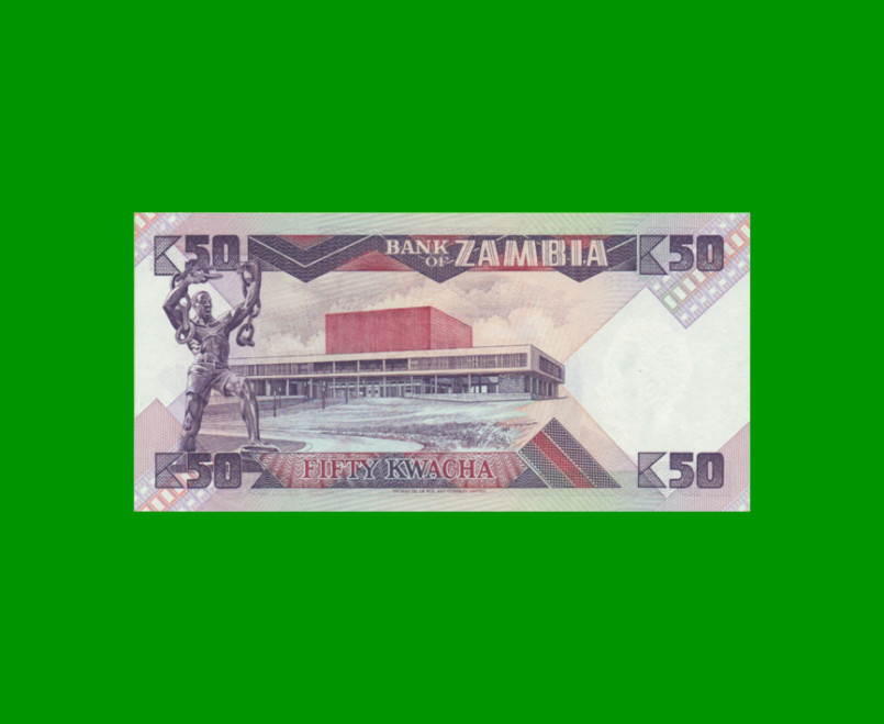 BILLETE DE ZAMBIA 50 KWACHA, PICK 28a, AÑO 1986/1988, ESTADO SIN CIRCULAR.- - Imagen 2