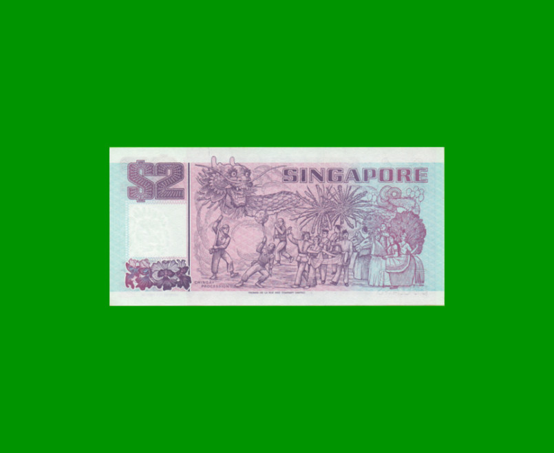 BILLETE DE SINGAPUR 2 DOLARES, PICK 28, ESTADO SIN CIRCULAR.- - Imagen 2