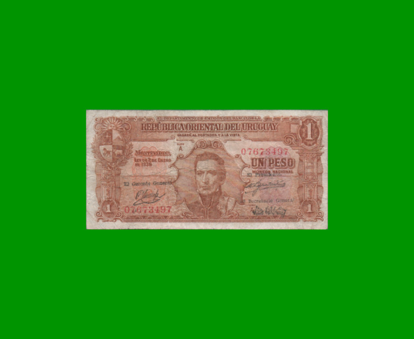 BILLETE DE URUGUAY $1,00, PICK 35a, SERIE A, ESTADO BUENO.-