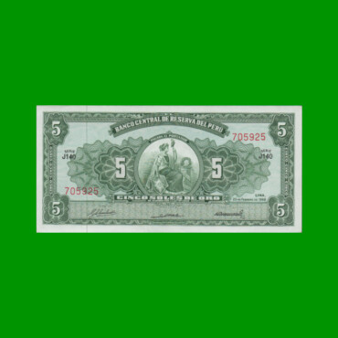 BILLETE DE PERU 5 SOLES, PICK 83, AÑO 1968, ESTADO EXCELENTE.-