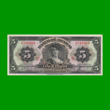 BILLETE DE MEXICO $5,00 PICK 57c, AÑO 1954, ESTADO EXCELENTE.-