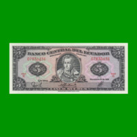 BILLETE DE ECUADOR 5 SUCRES PICK 113d, AÑO 1988 ESTADO SIN CIRCULAR.-