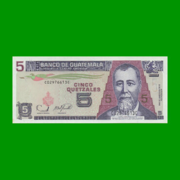 BILLETE DE GUATEMALA 5 QUETZALES, PICK 106b, AÑO 2006 ESTADO SIN CIRCULAR.-
