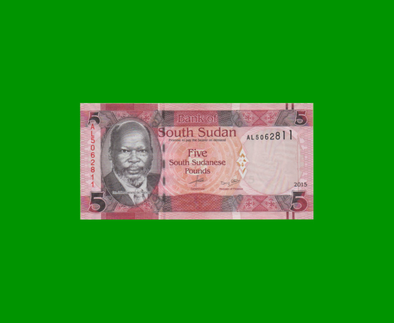 BILLETE DE SUDAN DEL SUR 5 LIBRAS, PICK 11, AÑO 2015 ESTADO SIN CIRCULAR.-