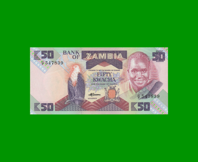 BILLETE DE ZAMBIA 50 KWACHA, PICK 28a, AÑO 1986/1988, ESTADO SIN CIRCULAR.-