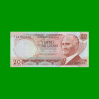 BILLETE DE TURQUIA 20 LIRAS, PICK 187b, AÑO L. 1970 (1974), ESTADO SIN CIRCULAR.-
