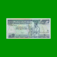 BILLETE DE ETHIOPIA 5 BIRR, PICK 47f, AÑO 2013, ESTADO SIN CIRCULAR.-