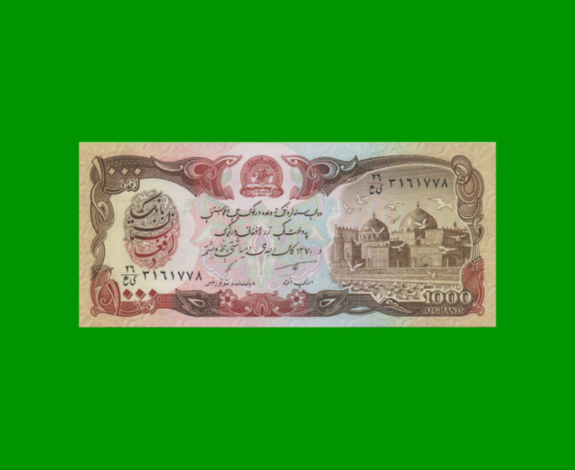 BILLETE DE AFGANISTAN 1.000 AFGHANIS, PICK 61c, AÑO 1991, ESTADO SIN CIRCULAR.-