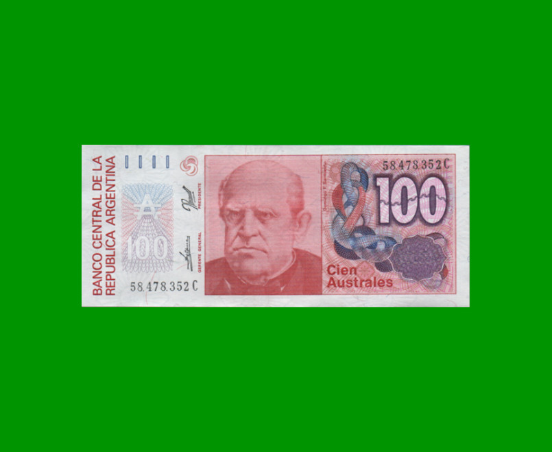 BILLETE DE AUSTRALES, 100 AUSTRALES, BOT 2846, AÑO 1990, ESTADO EXCELENTE.-