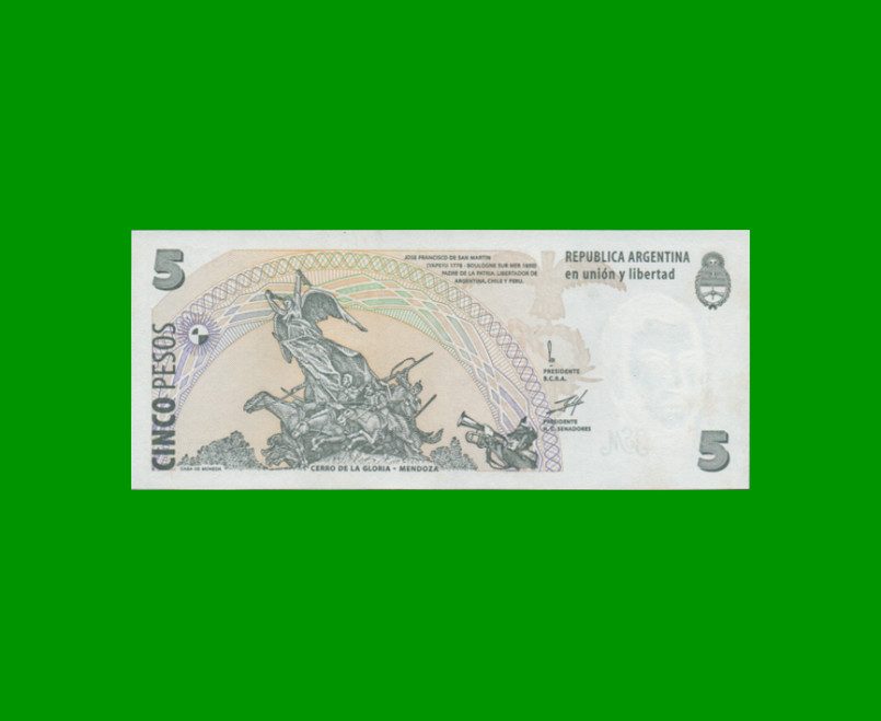 PESOS CONVERTIBLES 2do DISEÑO $5,00, BOT 3301, AÑO 1998, ESTADO SIN CIRCULAR.- - Imagen 2