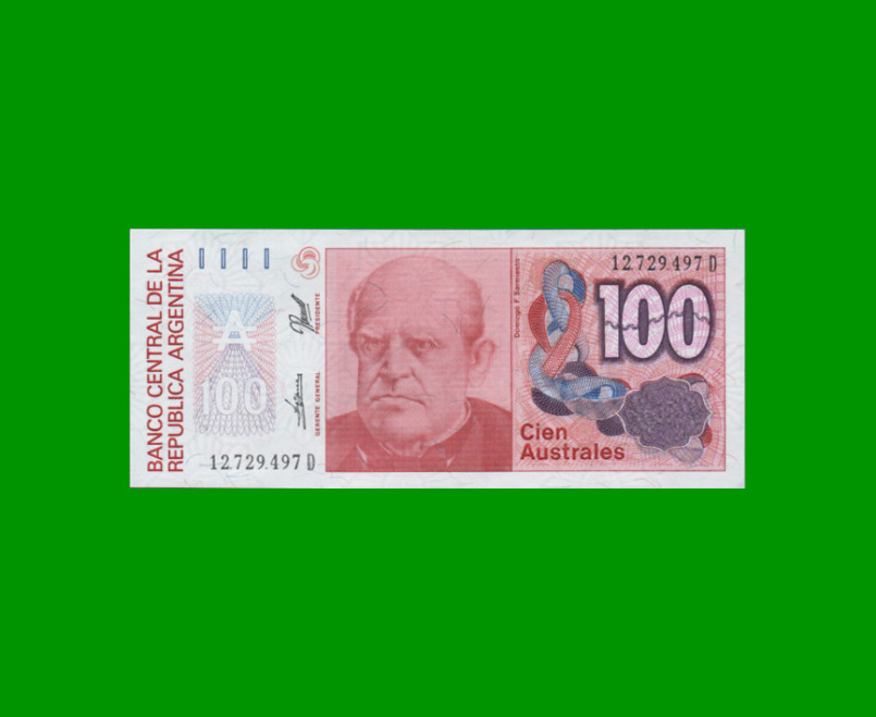 BILLETE DE AUSTRALES, 100 AUSTRALES, BOT 2847, AÑO 1990, ESTADO EXCELENTE+.-