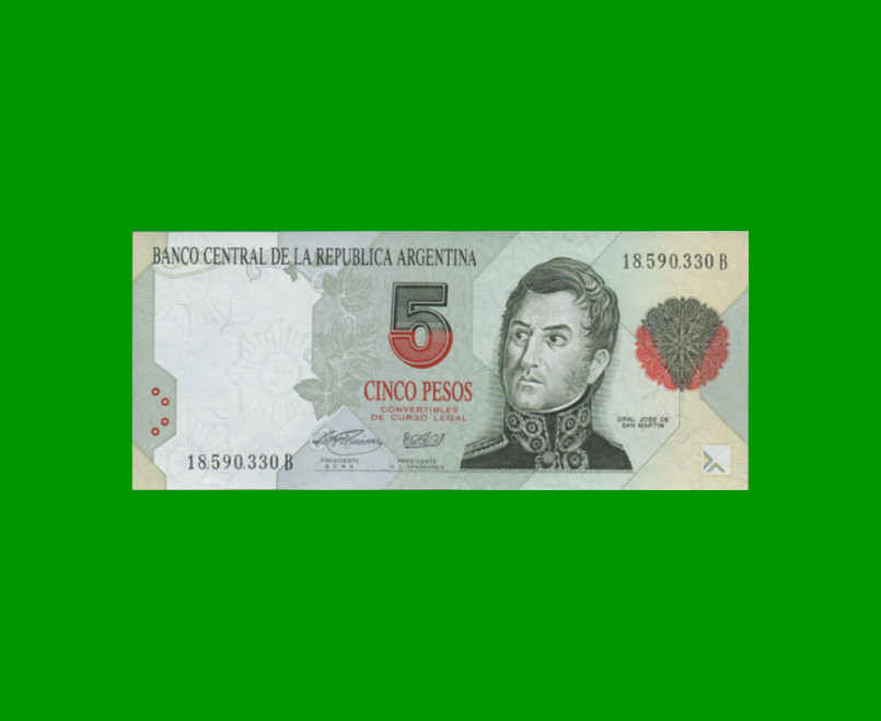 PESOS CONVERTIBLES 1er DISEÑO $5,00, BOT 3030, AÑO 1995, ESTADO EXCELENTE+.-