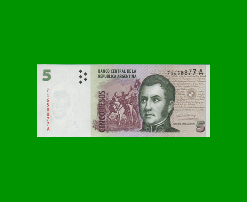 PESOS CONVERTIBLES 2do DISEÑO $5,00, BOT 3301, AÑO 1998, ESTADO SIN CIRCULAR.-