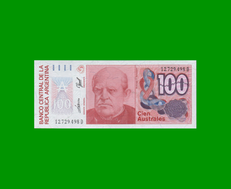 BILLETE DE AUSTRALES, 100 AUSTRALES, BOT 2847, AÑO 1990, ESTADO SIN CIRCULAR.-