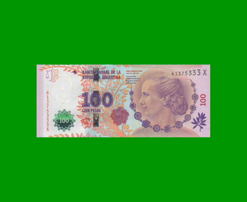 PESOS 3er DISEÑO $100,00, BOT 4330, AÑO 2015, ESTADO SIN CIRCULAR.-