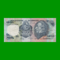 BILLETE DE URUGUAY $50,00 N$ PICK 61d, AÑO 1987, SERIE E, ESTADO MUY BUENO- .-