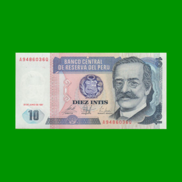 BILLETE DE PERU 10 INTIS, PICK 129, AÑO 1987, ESTADO SIN CIRCULAR.-