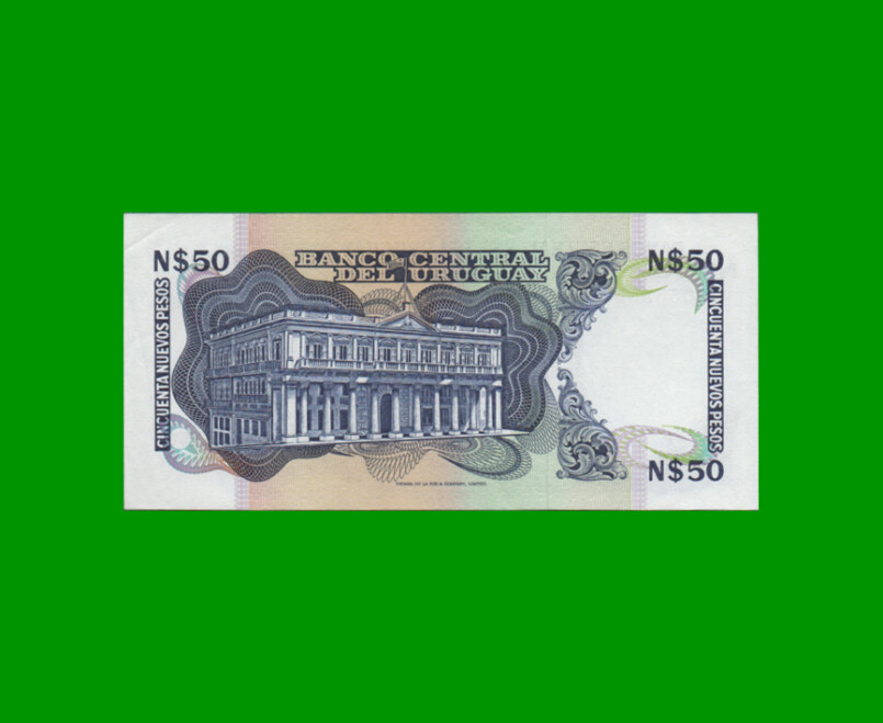 BILLETE DE URUGUAY $50,00 N$ PICK 61A, AÑO 1989, SERIE G, ESTADO EXCELENTE+.- - Imagen 2