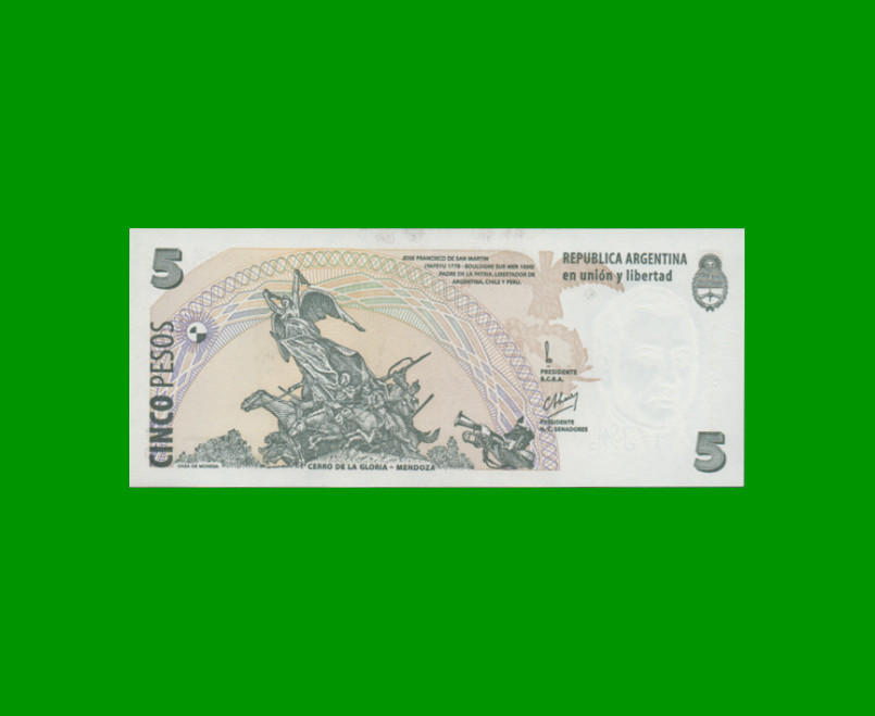 PESOS CONVERTIBLES 2do DISEÑO $5,00, BOT 3306, AÑO 2000, ESTADO SIN CIRCULAR.- - Imagen 2