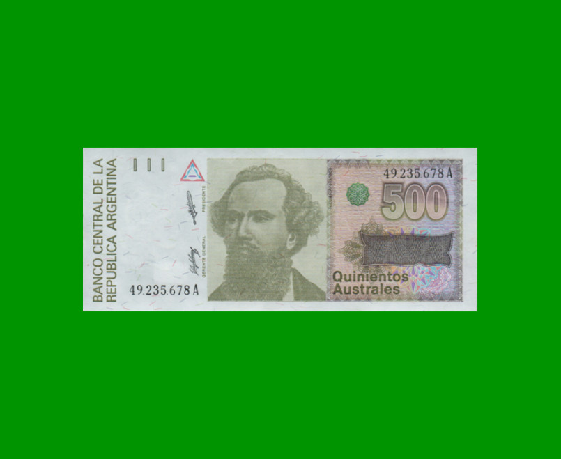 BILLETE DE AUSTRALES, 500 AUSTRALES, BOT 2851, AÑO 1990, ESTADO EXCELENTE+.-