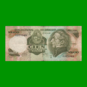 BILLETE DE URUGUAY $100,00 N$ PICK 62a, AÑO 1978, SERIE B, ESTADO BUENO+.-