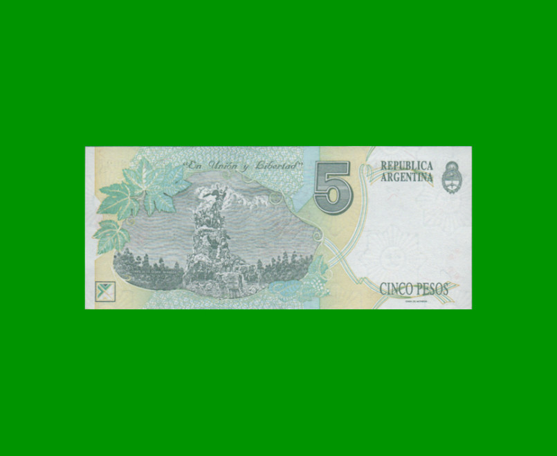 PESOS CONVERTIBLES 1er DISEÑO $5,00, BOT 3033, AÑO 1996, ESTADO SIN CIRCULAR.- - Imagen 2