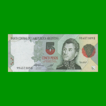 PESOS CONVERTIBLES 1er DISEÑO $5,00, BOT 3033, AÑO 1996, ESTADO SIN CIRCULAR.-