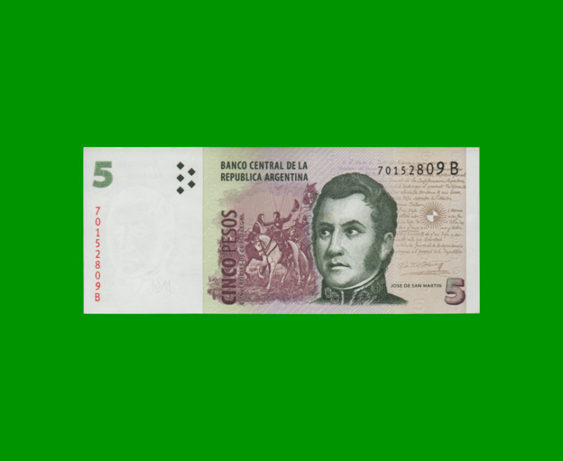 PESOS CONVERTIBLES 2do DISEÑO $5,00, BOT 3308, AÑO 2001, ESTADO SIN CIRCULAR.-