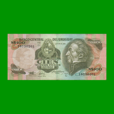 BILLETE DE URUGUAY $100,00 N$ PICK 62A, AÑO 1987, SERIE G, ESTADO MUY BUENO+.-