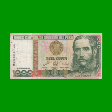 BILLETE DE PERU 1.000 INTIS, PICK 136b, AÑO 1987, ESTADO MUY BUENO- .-