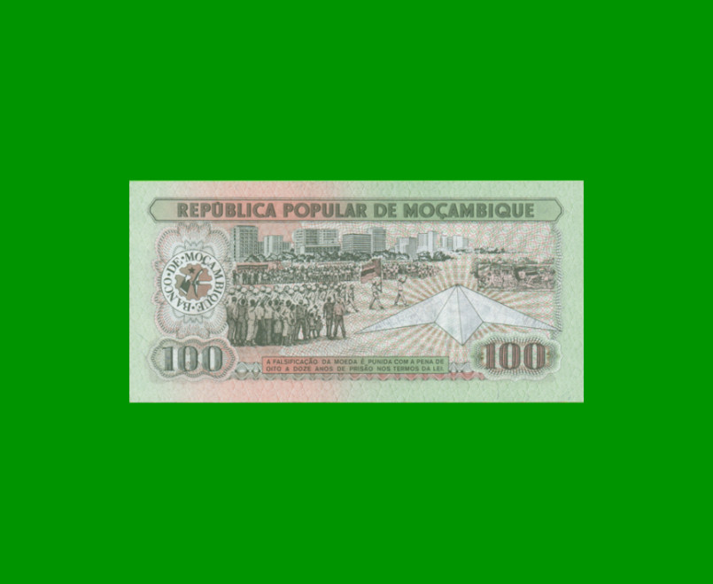 BILLETE DE MOZAMBIQUE 100 METICAIS, PICK 130b, AÑO 1986 ESTADO SIN CIRCULAR.- - Imagen 2