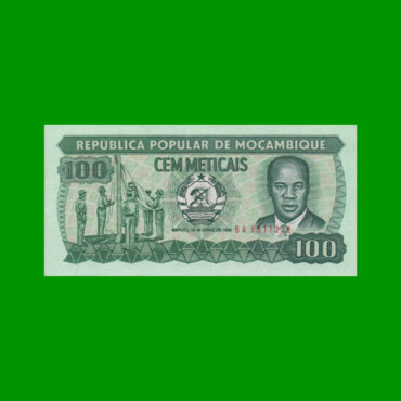 BILLETE DE MOZAMBIQUE 100 METICAIS, PICK 130b, AÑO 1986 ESTADO SIN CIRCULAR.-