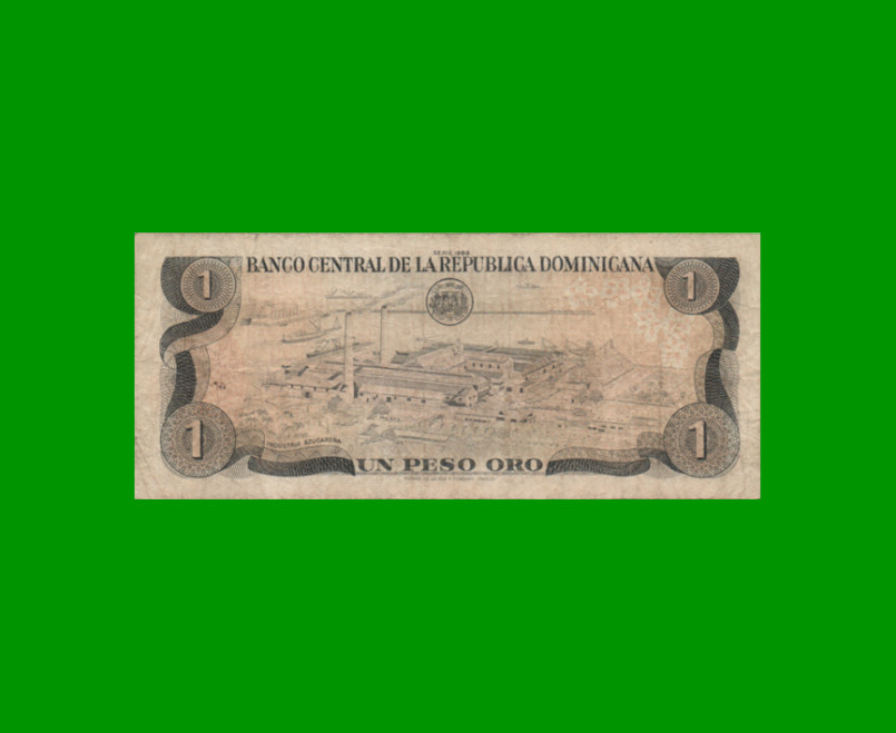 BILLETE DE REPUBLICA DOMINICANA $1,00 ORO PICK 126c, AÑO 1988 ESTADO BUENO+.- - Imagen 2