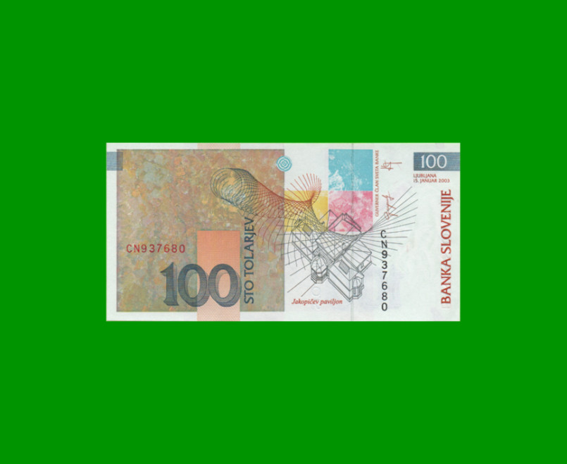 BILLETE DE ESLOVENIA 100 TOLARJEV, PICK 31, AÑO 2003 ESTADO SIN CIRCULAR.- - Imagen 2