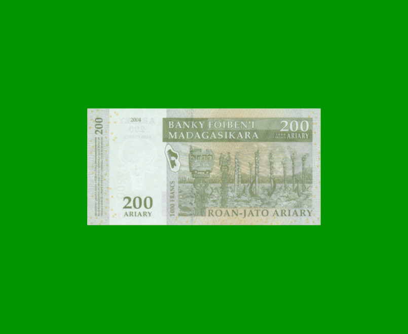 BILLETE DE MADAGASCAR 200 ARIARY, PICK 87b, AÑO 2004 ESTADO SIN CIRCULAR.- - Imagen 2