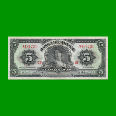 BILLETE DE MEXICO $5,00 PICK 60h, AÑO 1963, ESTADO MUY BUENO.-