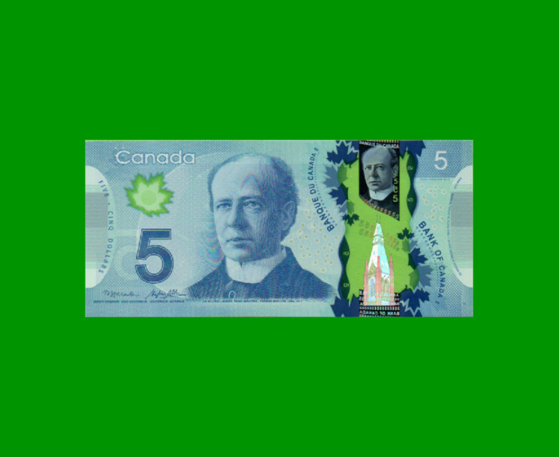 BILLETE DE CANADA 5 DOLARES POLYMERO PICK 106b, AÑO 2013, ESTADO SIN CIRCULAR.-