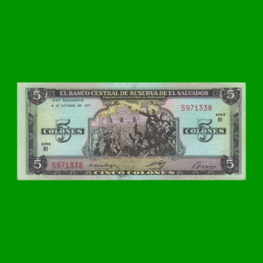 BILLETE DE EL SALVADOR 5 COLONES, PICK 126, AÑO 1977 ESTADO SIN CIRCULAR.-