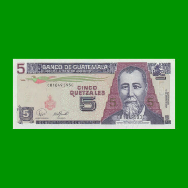 BILLETE DE GUATEMALA 5 QUETZALES, PICK 106c, AÑO 2007 ESTADO SIN CIRCULAR.-