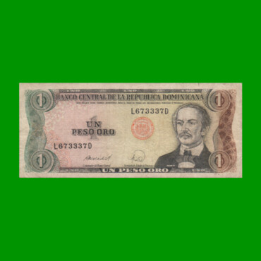 BILLETE DE REPUBLICA DOMINICANA $1,00 ORO PICK 126c, AÑO 1988 ESTADO BUENO+.-